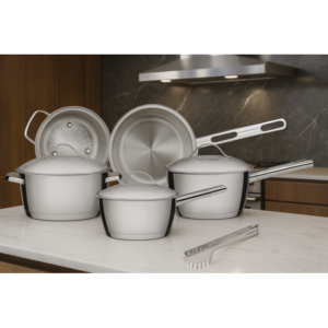 Jogo de Panelas Aço Inox 5 peças + Pegador - LUCS