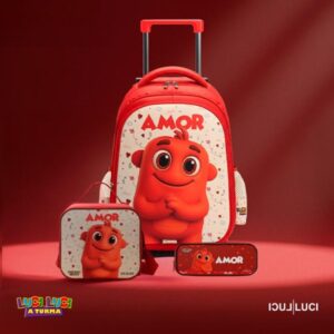 CONJUNTO AMOR MOCHILA + LANCHEIRA+ PENAL (COM RODINHA) - LUCS